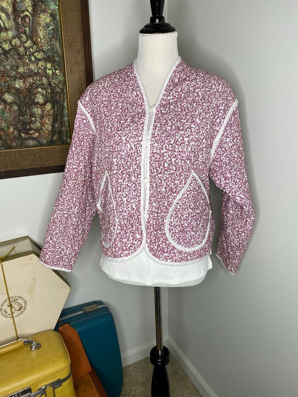 Universal Thread Floral Quilted Jacket L Burgundy Cottagecore Cotton Blend